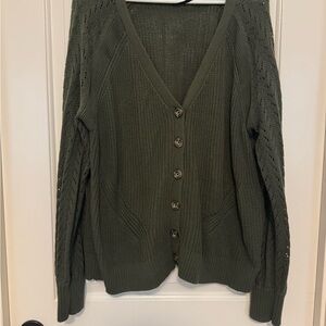 Torrid Pointelle Sleeve Cardigan Sz 2X Deep Depths Green V Neck Sweater Top
